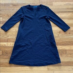 J. McLaughlin Octavia Dress Small Navy Blue Geo Jacquard Shift A Line Stretch